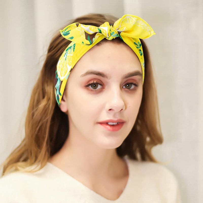 GERINLY Lemon Pattern Hair Scarf Tie Cute Neckerchief Yellow Headband Purse Scarf for Ponytail (Yellow) - Image 4